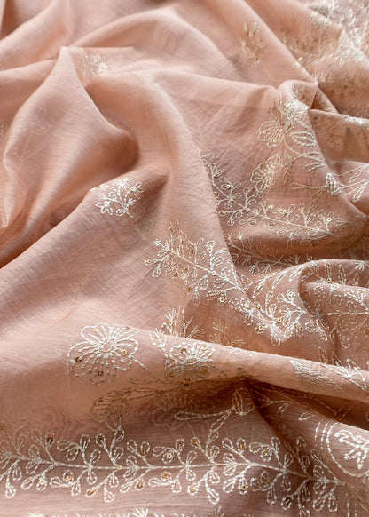 Peach Premium Summers Handloom Mul Kurta With Resham Thread Embroidery