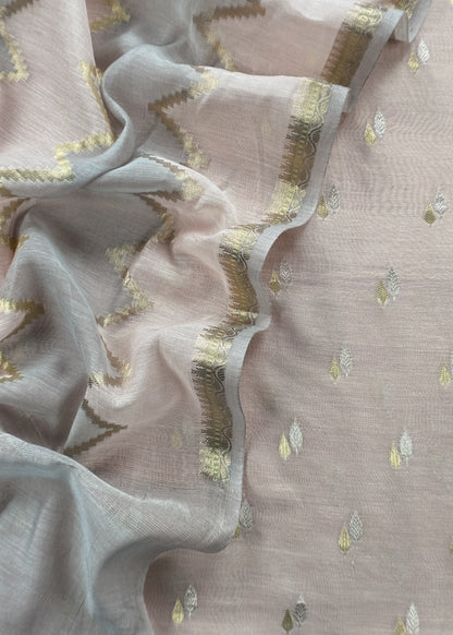 Beige Banarasi Chanderi Silk Suit With Zig-Zag Dupatta