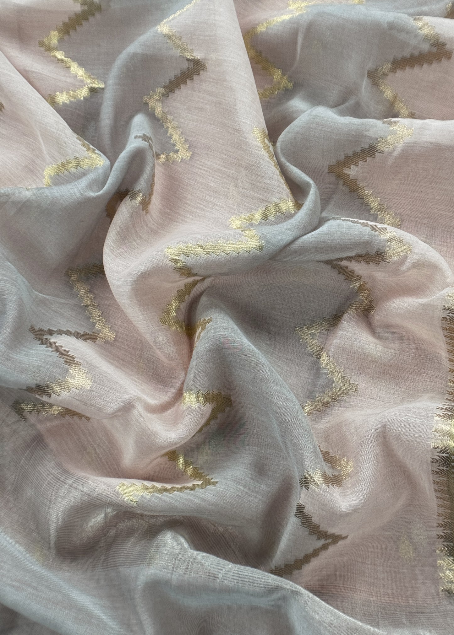 Beige Banarasi Chanderi Silk Suit With Zig-Zag Dupatta