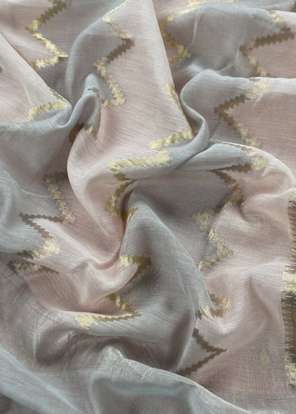 Beige Banarasi Chanderi Silk Suit With Zig-Zag Dupatta