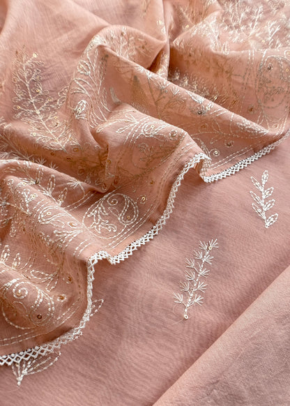 Peach Premium Summers Handloom Mul Kurta With Resham Thread Embroidery