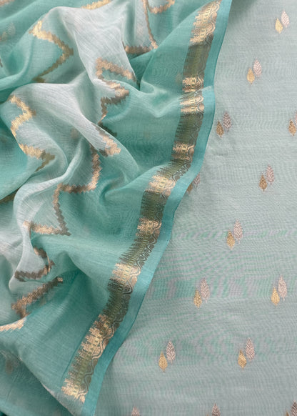 Sky Blue Banarasi Chanderi Silk Suit With Zig-Zag Dupatta