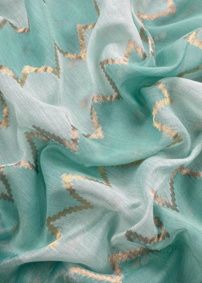 Sky Blue Banarasi Chanderi Silk Suit With Zig-Zag Dupatta
