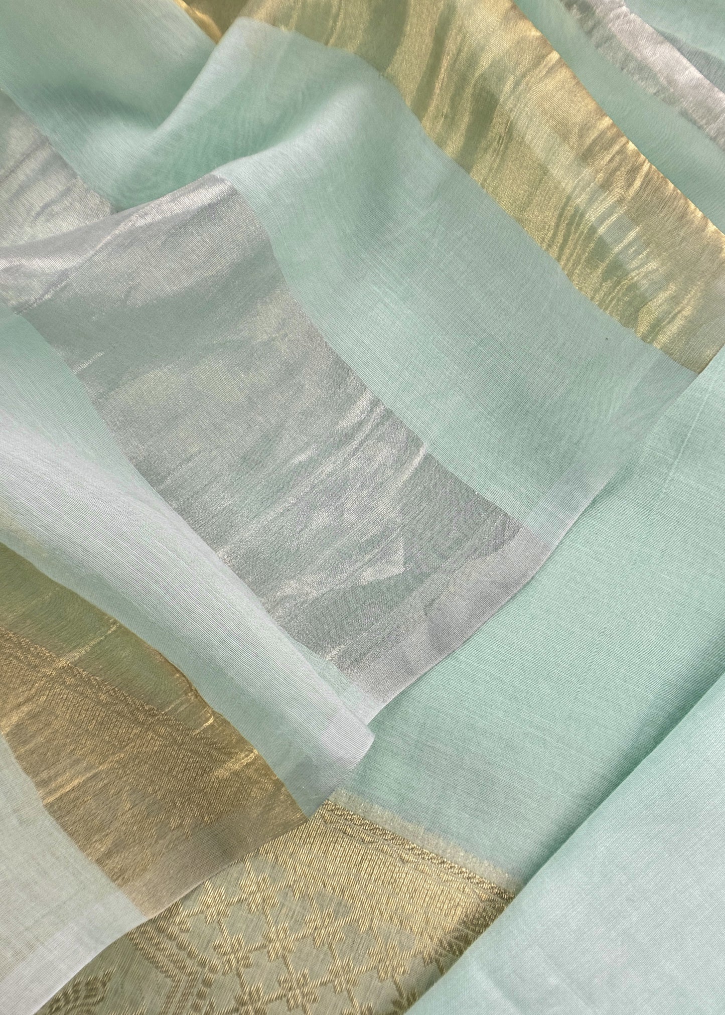 Pastel Green Pure Banarasi Silk Suit With Zari Weaving