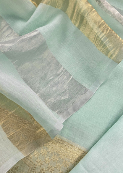 Pastel Green Pure Banarasi Silk Suit With Zari Weaving