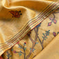 Yellow Kantha Embroidered Unstitched Suit In Handloom Tussar Silk