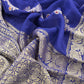 Luxe Neel Handloom Munga Georgette Unstitched Suit Fabric With Kadwa Alfi Weaving