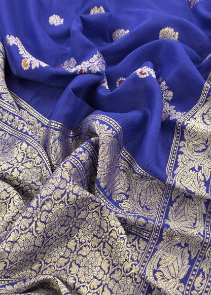 Luxe Neel Handloom Munga Georgette Unstitched Suit Fabric With Kadwa Alfi Weaving