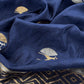 Midnight Blue Handloom Silk Unstitched Suit Fabric With Kadwa Weaving