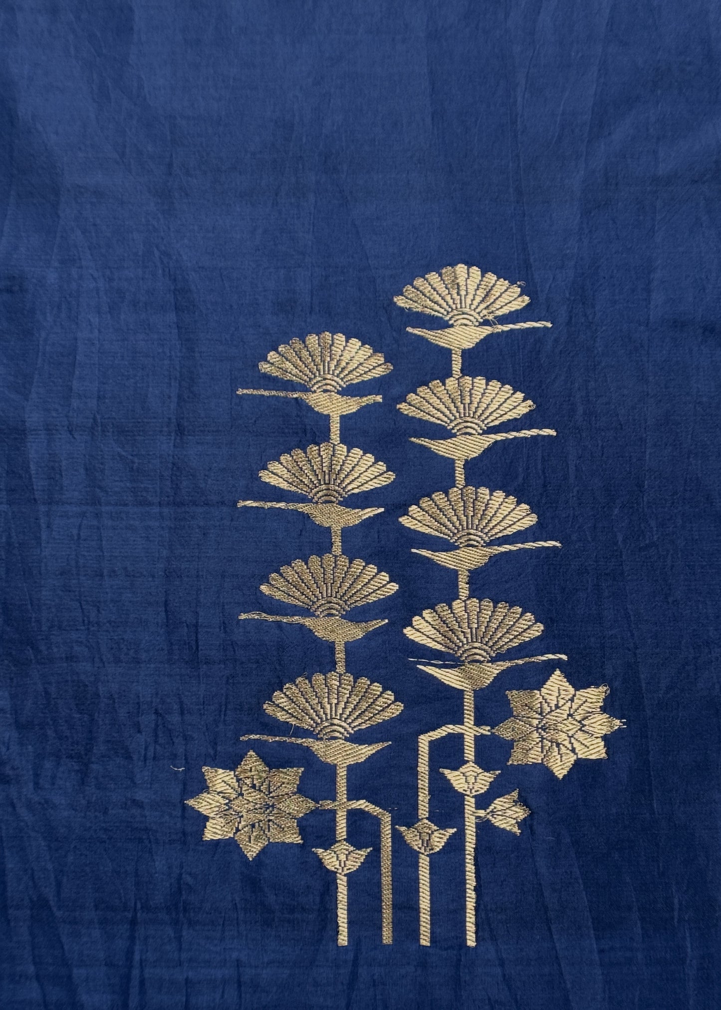 Midnight Blue Handloom Silk Unstitched Suit Fabric With Kadwa Weaving