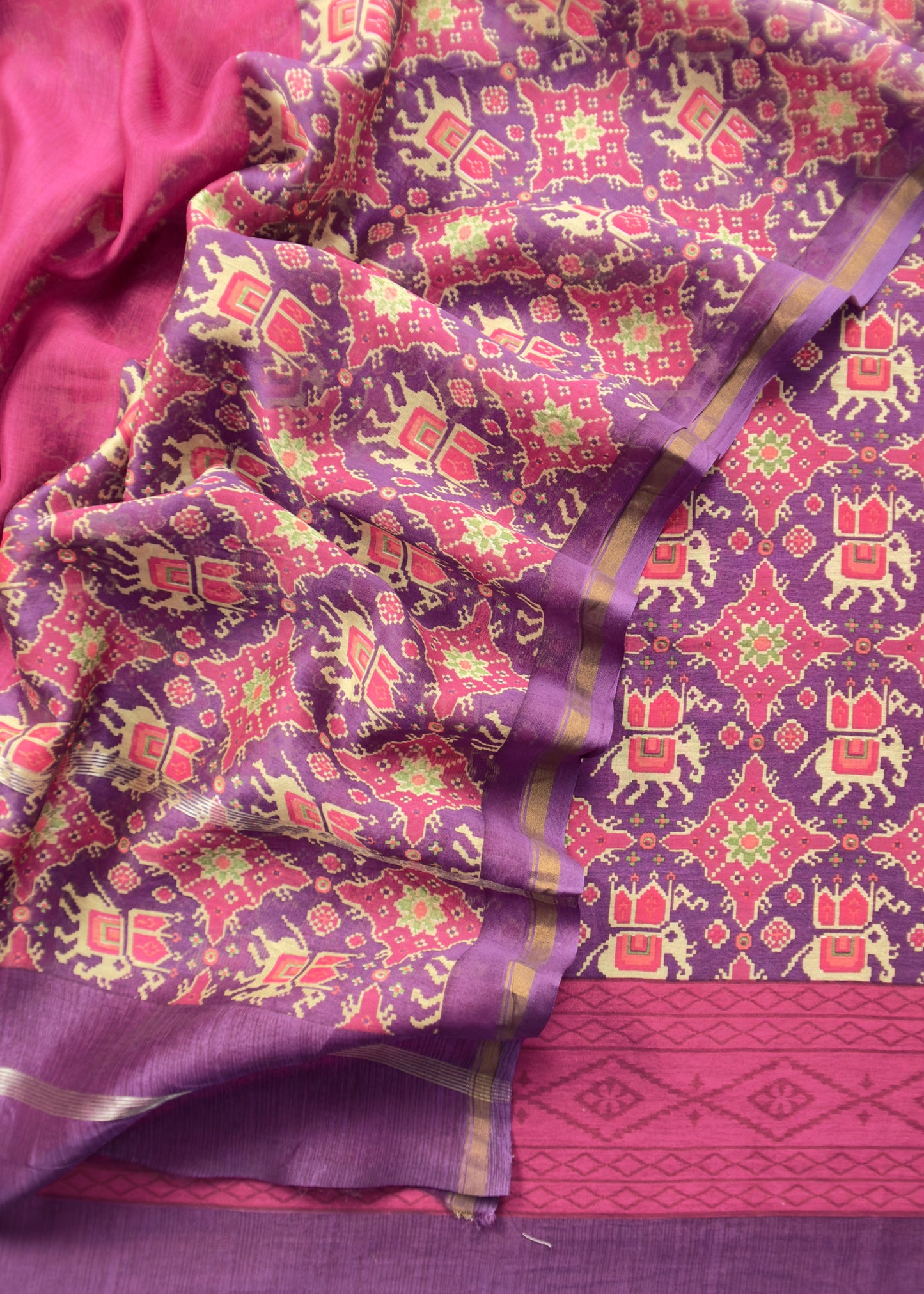 Handloom Patola Unstitched Suit In Maheshwari Silk