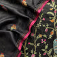 Black Kantha Embroidered Unstitched Suit In Handloom Tussar Silk