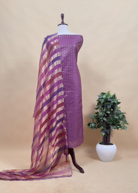 Blingy Wine Handloom Silk Kurta With Tissue Silk Double Panel Zari Dupatta