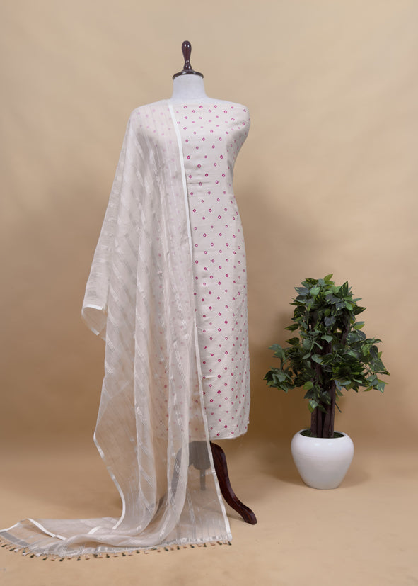 Blue Pure Silk Bandhani Kurta and Kora Silk Dupatta