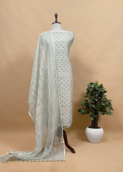 Pastel green Pure Silk Bandhani Kurta And Kora Silk Dupatta