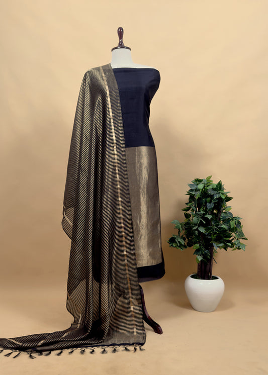 Black Kalasheel Luxe Indian Antique Handwoven Chanderi Suit With Heavy Gold Zari