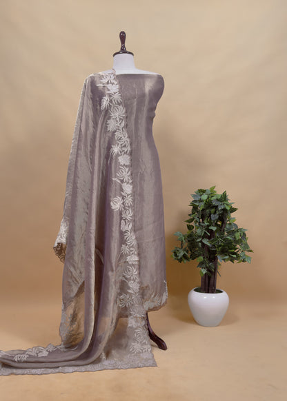 Chikoo Aari Embroidery Tissue Silk Suit In Applique Work