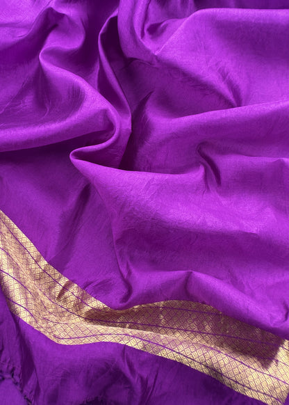 Purple Handloom katan Silk Suit Fabric With Peonies Kadwa Weaving