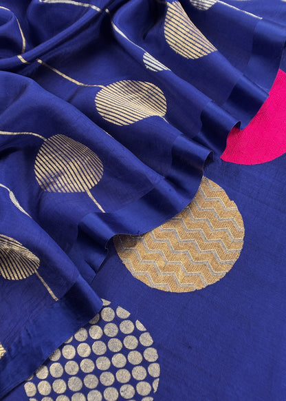 Timeless Blue Handloom Silk Suit With Weaving