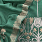 Emerald Green Handloom Silk Suit Fabric With Sonarupa Kadwa Weaving