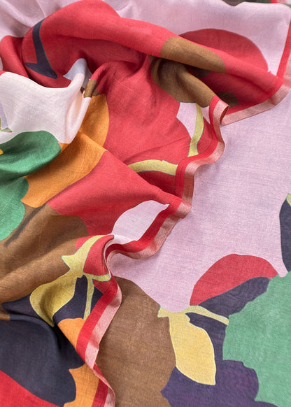 Reds And Pinks Abstract Pure Chiniya Silk Unstitched Suit Fabric