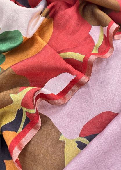Reds And Pinks Abstract Pure Chiniya Silk Unstitched Suit Fabric