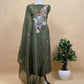Garden Of Dreams Luxe Green Handloom Kora Silk Suit Fabric With Appliqué Work And French Thread Embroidery