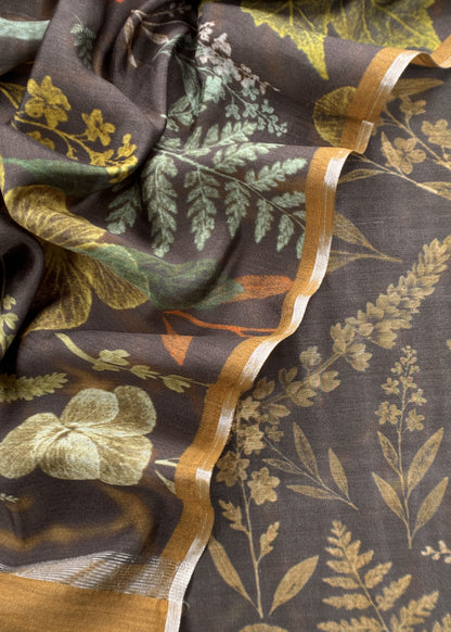 Forest Browns Abstract Pure Chiniya Silk Unstitched Suit Fabric