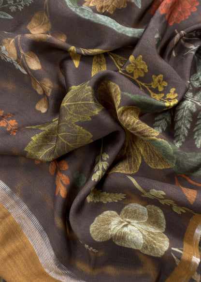 Forest Browns Abstract Pure Chiniya Silk Unstitched Suit Fabric