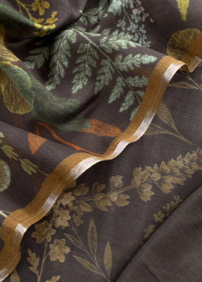 Forest Browns Abstract Pure Chiniya Silk Unstitched Suit Fabric