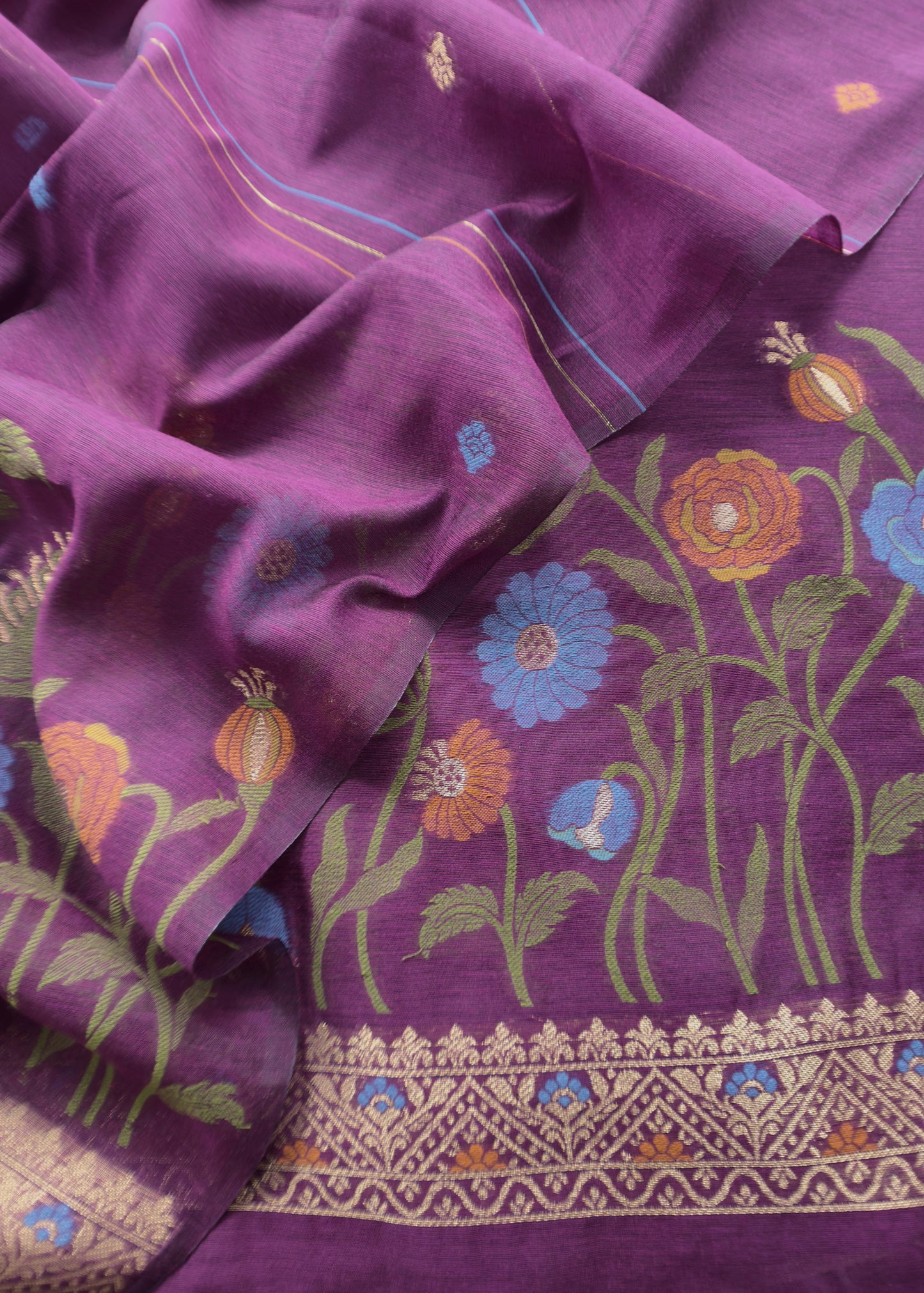 Floral Jamdani Weave Unstitched Chanderi Suit