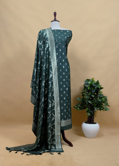Pink Banarasi Suit In Mulberry Silk With Jacuard Weaving