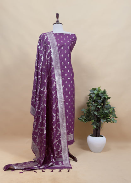 Pink Banarasi Suit In Mulberry Silk With Jacuard Weaving