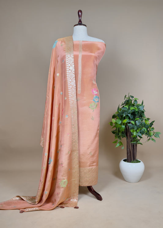 Pure Handwoven Tissue Suit Silk With Meenakari Weaving