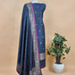 Blue Handloom Dupion Silk Suit With Kadwa Weaving