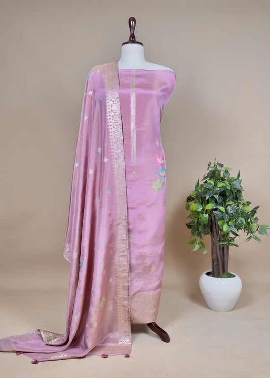 Pure Handwoven Tissue Suit Silk With Meenakari Weaving