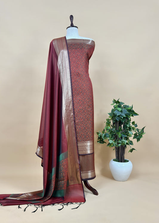 Maroon Pure Silk Suit with Meenakari Kani weaving