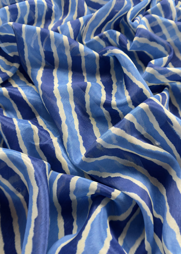 Blue Mul Chanderi Unstitched Suit With Lehariya Dupatta