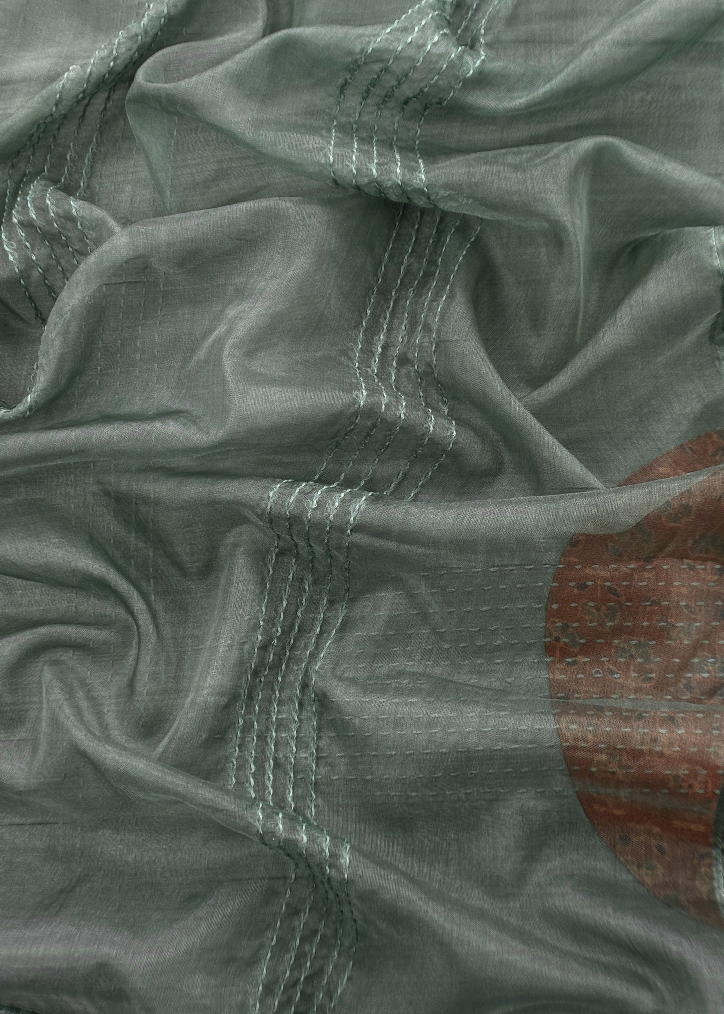 Pine Green Raw Silk kurta And Organza Dupatta With Ajrakh Appliqué Work