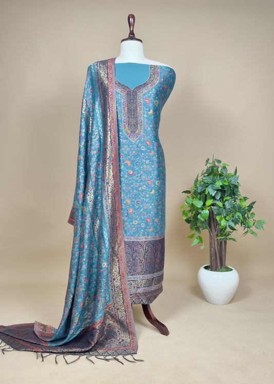 Blue Handwoven Kani Silk Unstitched Suit