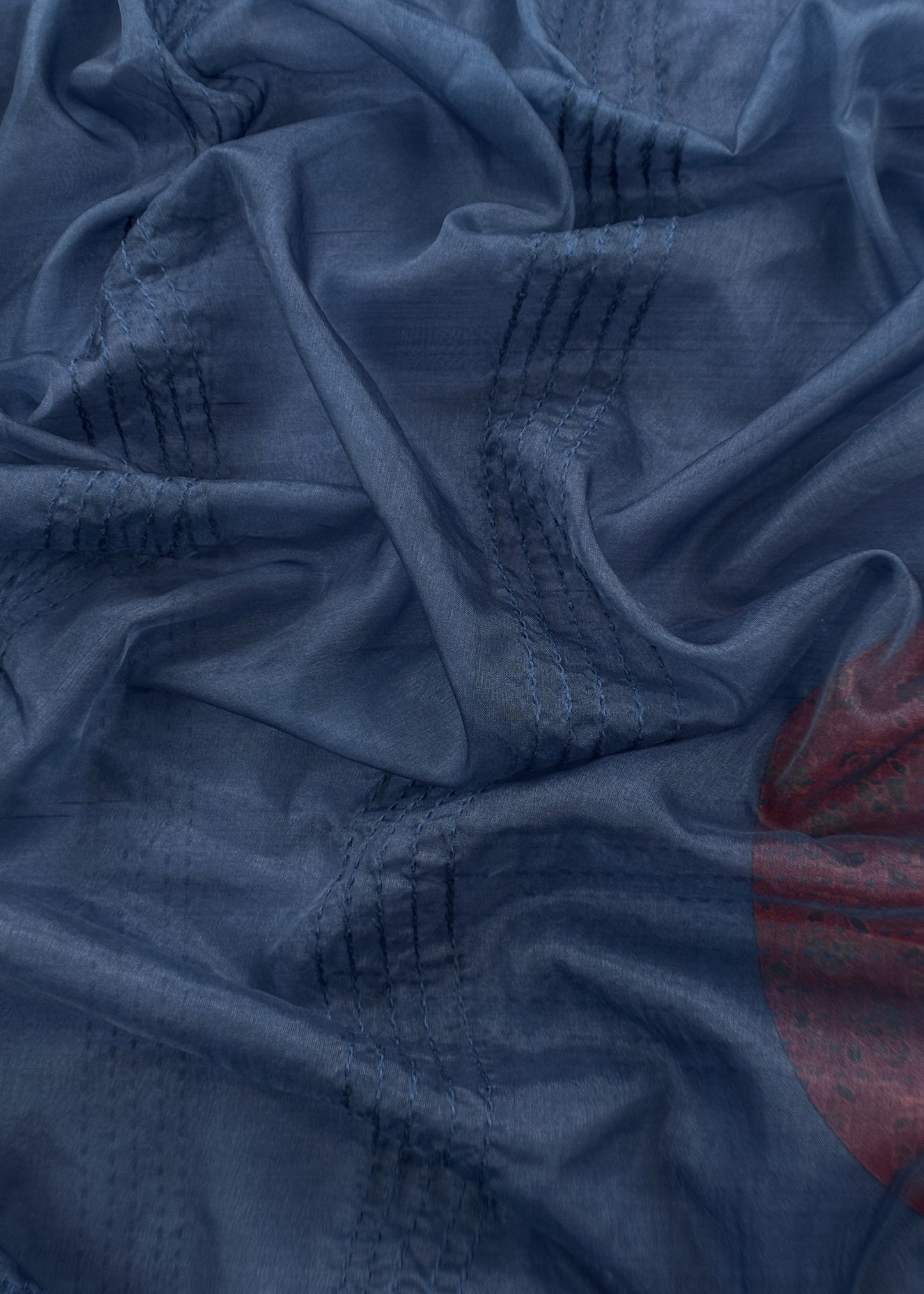 Dark Blue Raw Silk kurta And Organza Dupatta With Ajrakh Appliqué Work