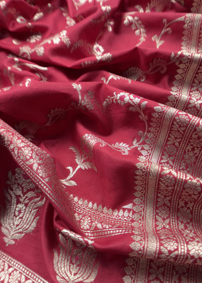 Pink Banarasi Suit In Mulberry Silk With Jacuard Weaving
