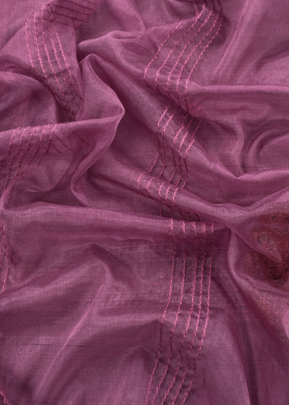 Mauve Raw Silk kurta And Organza Dupatta With Ajrakh Appliqué Work