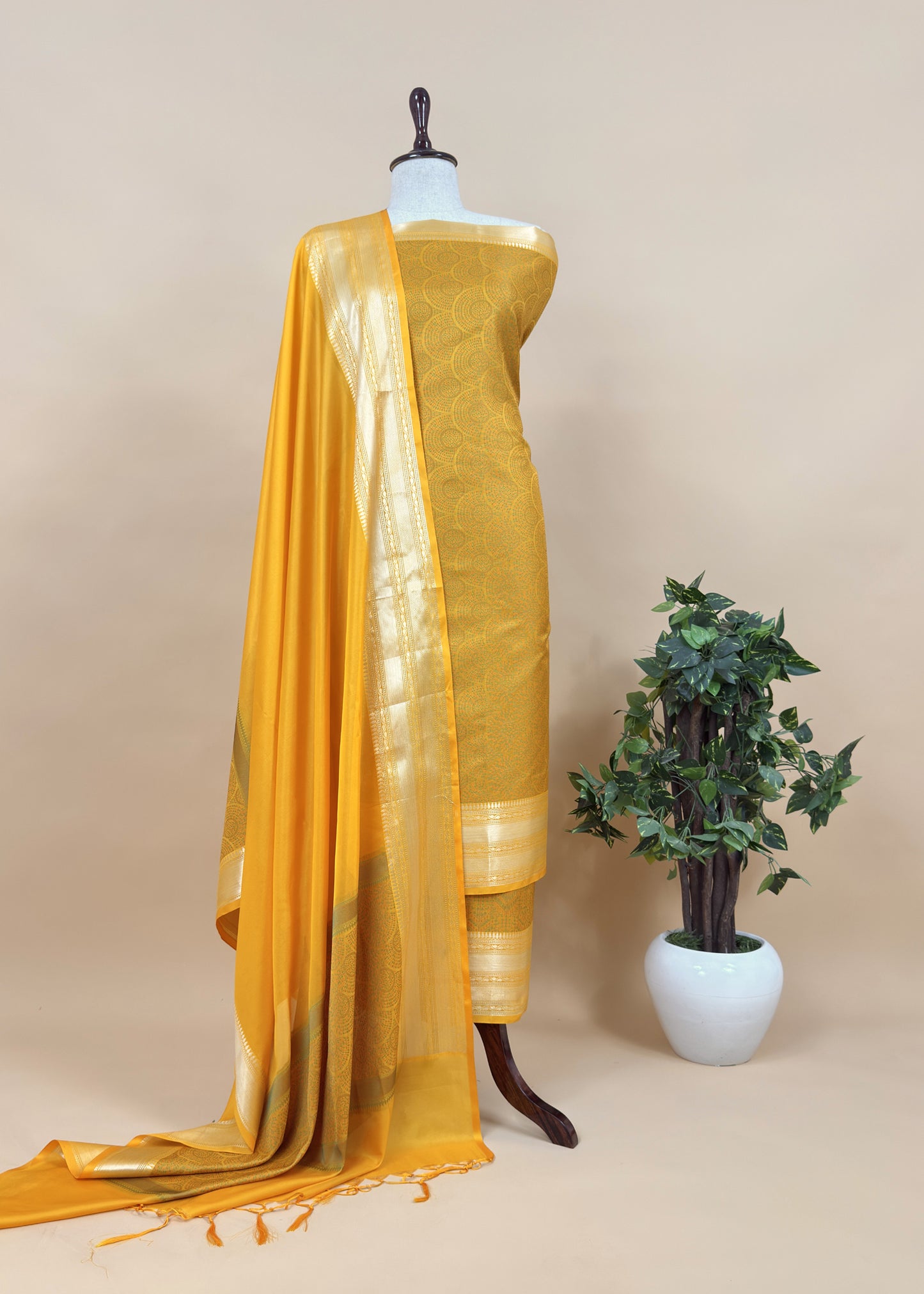 Candy Pink Pure Silk Suit with Meenakari multicolour weaving