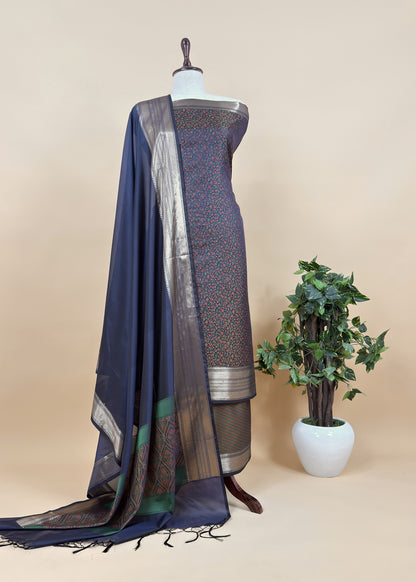 Black Pure Silk Suit with Meenakari multicolour weaving