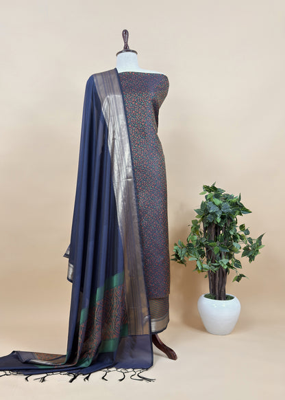Black Pure Silk Suit with Meenakari multicolour weaving