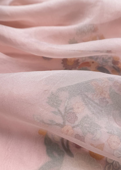 Garden Of Dreams Luxe Baby Pink Handloom Kora Silk Suit Fabric With Appliqué Work And French Thread Embroidery