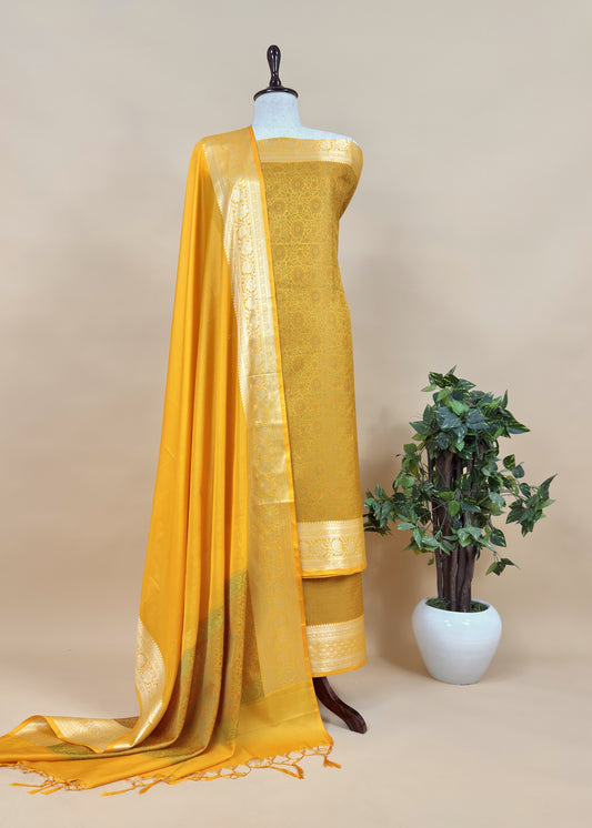 Yellow Pure Silk Suit with Meenakari multicolour weaving