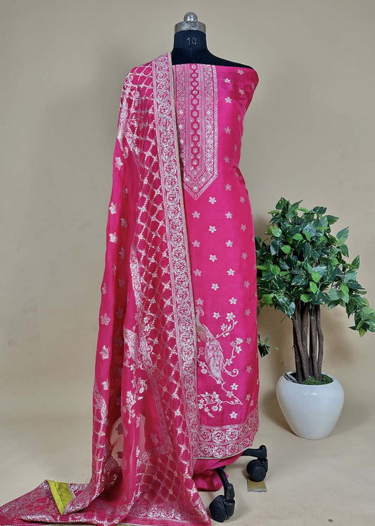 pink pure Banarasi silk suit