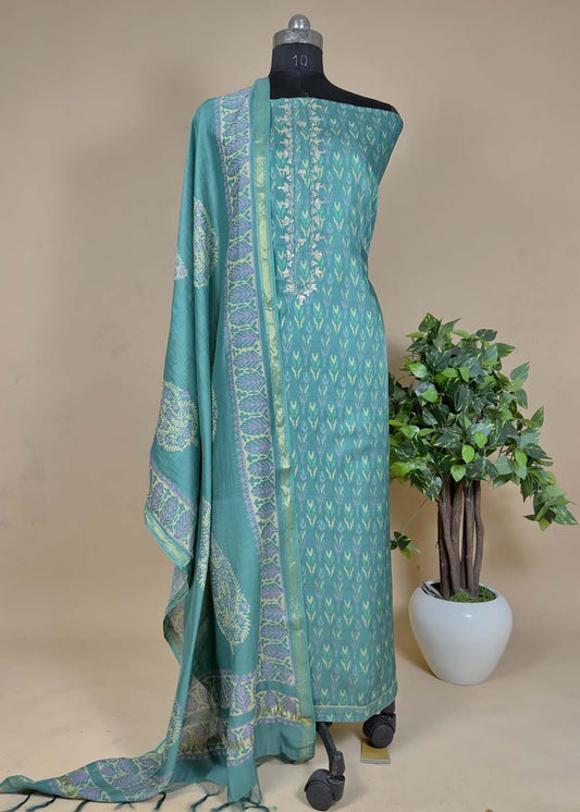 Green Soft Tussar Ikat Suit